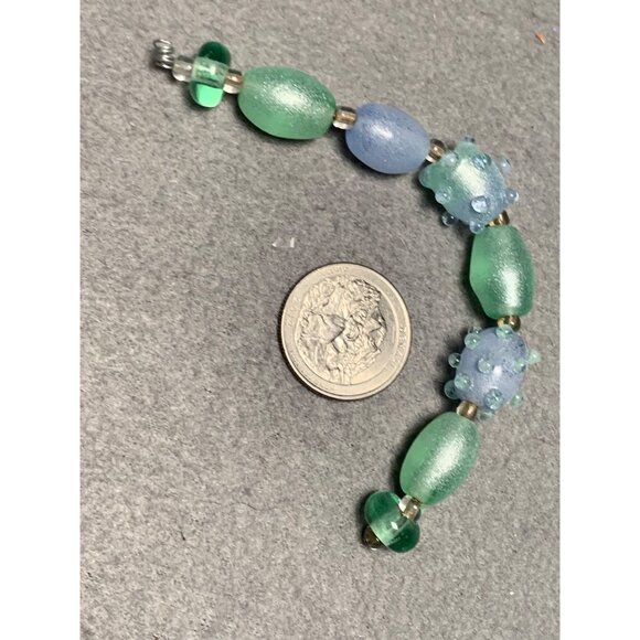 Handcrafted Lampwork Glass Beaded Bracelet In Ocean Green & Blue with Textured D - Picture 5 of 5